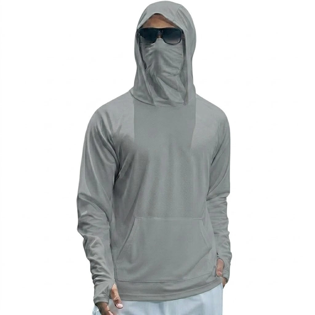 Mens UPF50+ Performance T-Shirt Long Sleeve Summer Hoodie Casual Sun Running Quick Dry Shirts Sunscreen Fishing Ice Silk Tops