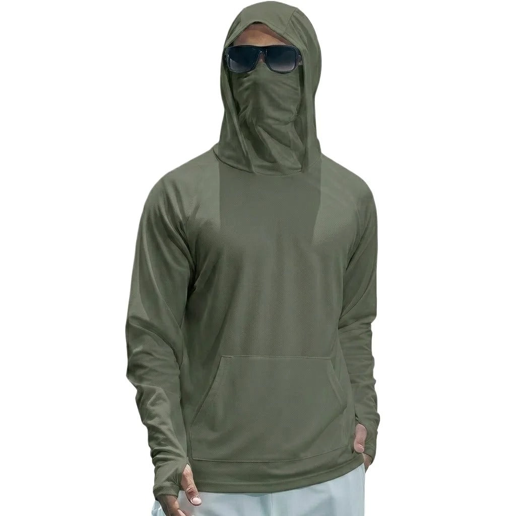 Mens UPF50+ Performance T-Shirt Long Sleeve Summer Hoodie Casual Sun Running Quick Dry Shirts Sunscreen Fishing Ice Silk Tops
