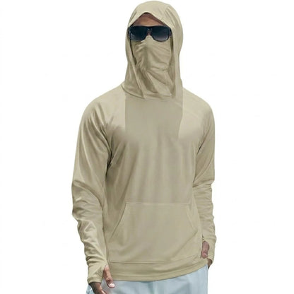 Mens UPF50+ Performance T-Shirt Long Sleeve Summer Hoodie Casual Sun Running Quick Dry Shirts Sunscreen Fishing Ice Silk Tops
