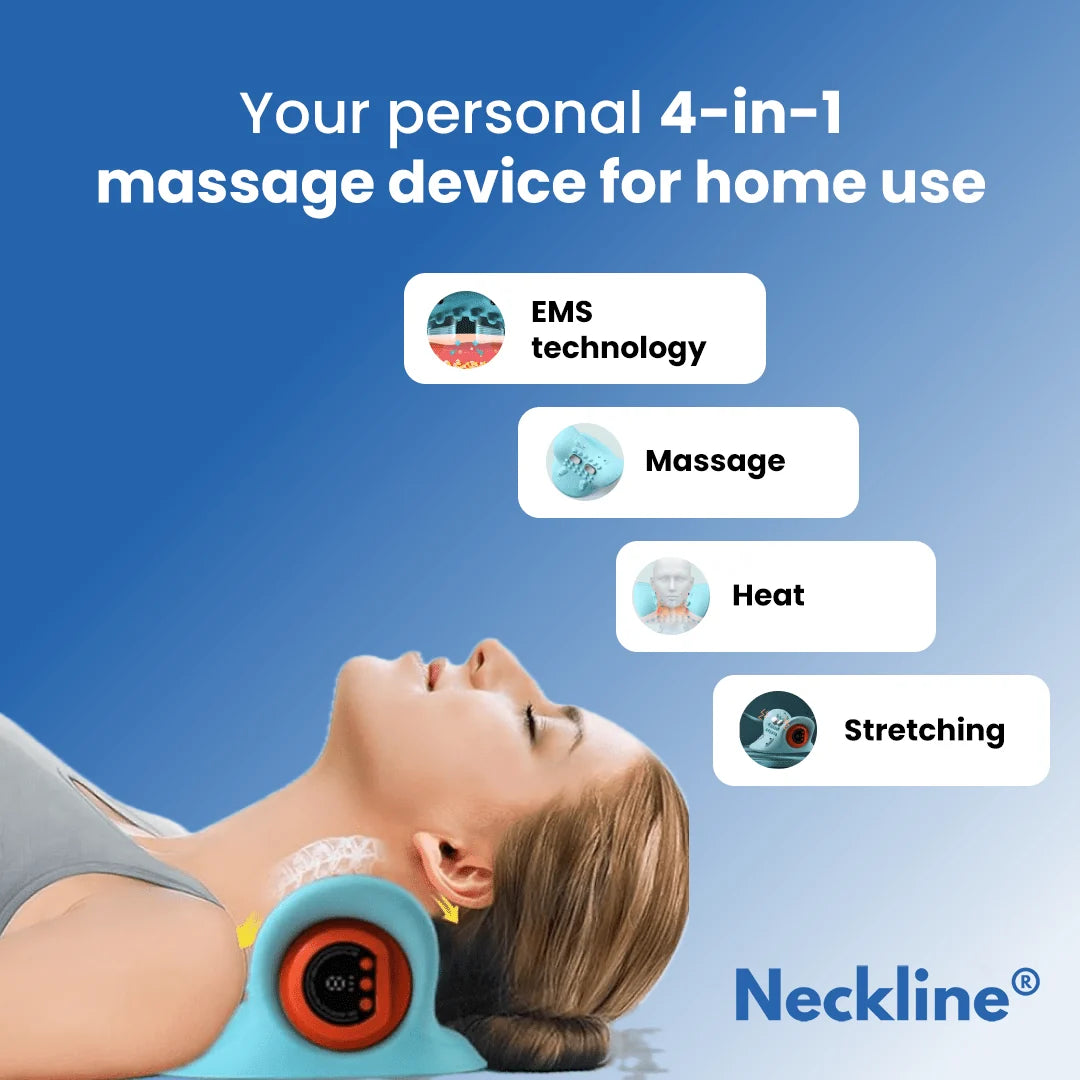 Neck and Shoulder Massager with Heat,4 in 1 Portable Electric Massage Device,3 Modes 6 Speeds Cervical Neck Traction Pillow,Adjustable Intensity for Home Office Travel Use (PP, One Size)