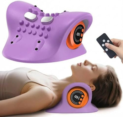 Neck and Shoulder Massager with Heat,4 in 1 Portable Electric Massage Device,3 Modes 6 Speeds Cervical Neck Traction Pillow,Adjustable Intensity for Home Office Travel Use (PP, One Size)