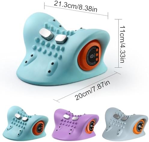 Neck and Shoulder Massager with Heat,4 in 1 Portable Electric Massage Device,3 Modes 6 Speeds Cervical Neck Traction Pillow,Adjustable Intensity for Home Office Travel Use (PP, One Size)