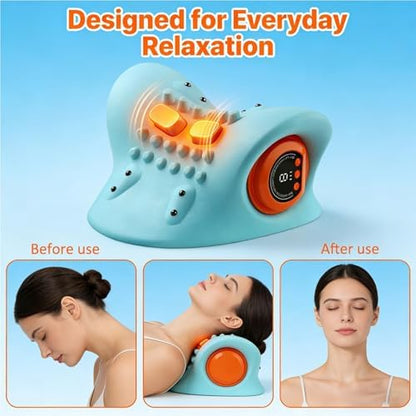 Neck and Shoulder Massager with Heat,4 in 1 Portable Electric Massage Device,3 Modes 6 Speeds Cervical Neck Traction Pillow,Adjustable Intensity for Home Office Travel Use (PP, One Size)