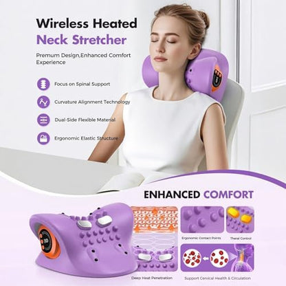 Neck and Shoulder Massager with Heat,4 in 1 Portable Electric Massage Device,3 Modes 6 Speeds Cervical Neck Traction Pillow,Adjustable Intensity for Home Office Travel Use (PP, One Size)