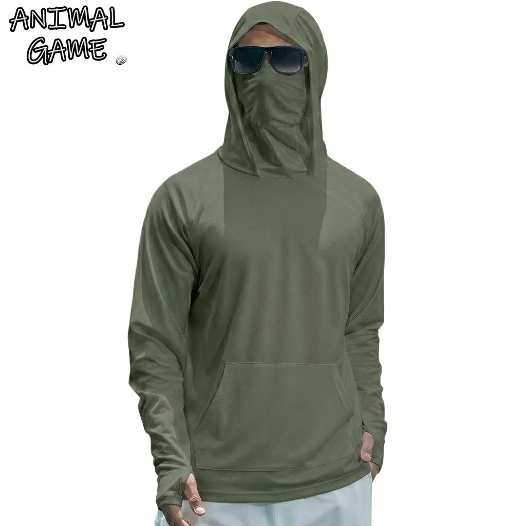 Mens UPF50+ Performance T-Shirt Long Sleeve Summer Hoodie Casual Sun Running Quick Dry Shirts Sunscreen Fishing Ice Silk Tops