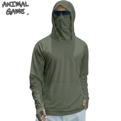 Mens UPF50+ Performance T-Shirt Long Sleeve Summer Hoodie Casual Sun Running Quick Dry Shirts Sunscreen Fishing Ice Silk Tops