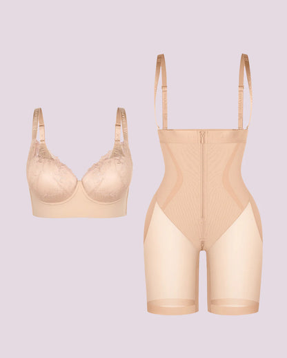 Back Smoothing Lace Underwire Bra + Airy Comfy Short
