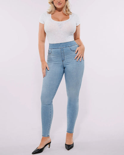 Tummy Control Corset Top + Hip Padded Skinny Jeans