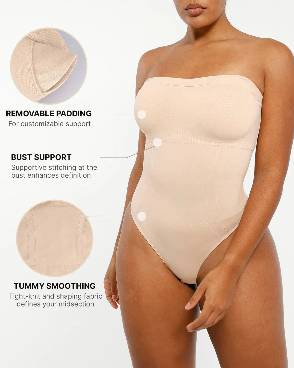 Bare Essentials™ Skin Flow Strapless Sculpt Thong Bodysuit