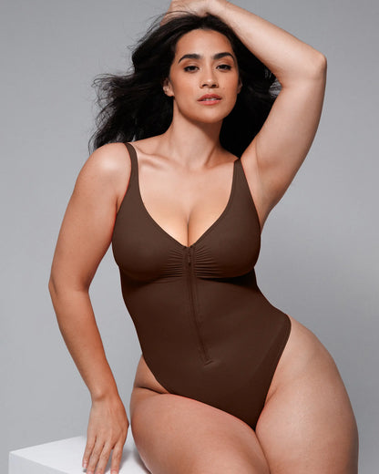 Bare Essentials™ Skin Flow Zipper Front Thong Bodysuit