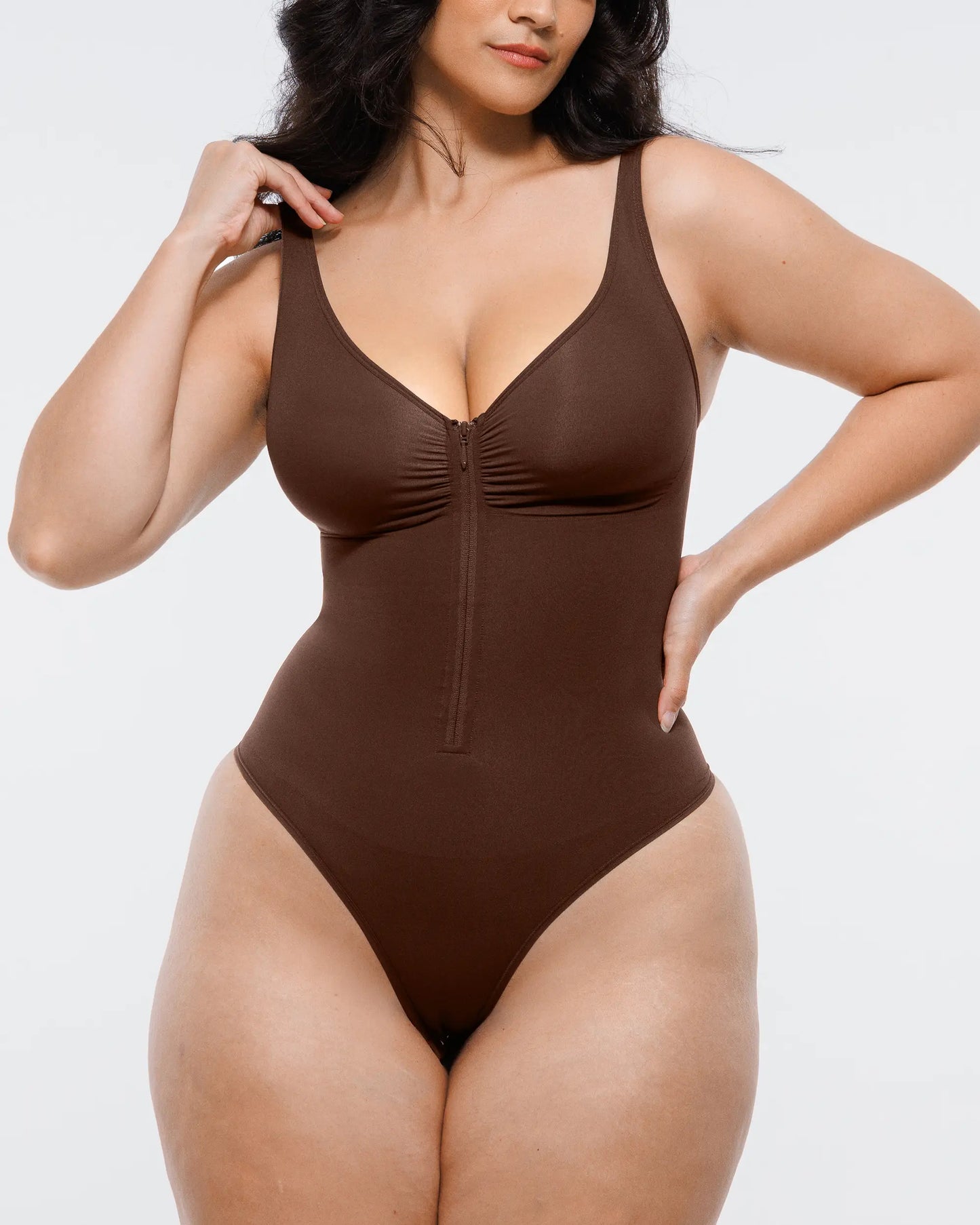 Bare Essentials™ Skin Flow Zipper Front Thong Bodysuit
