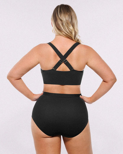 Smart Sculpt™ Ruched V-Neck Bikini Top & High-Waisted Bottom Set