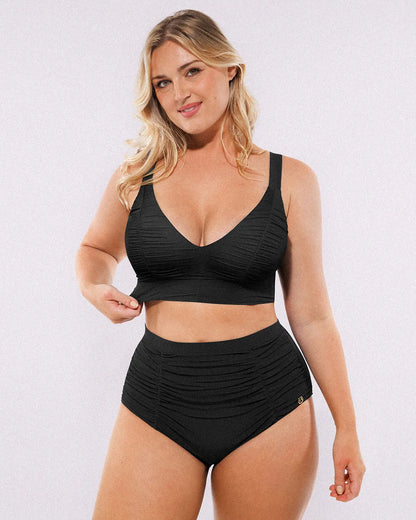 Smart Sculpt™ Ruched V-Neck Bikini Top & High-Waisted Bottom Set