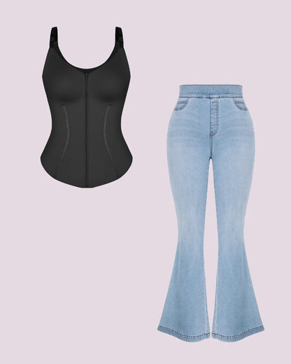 Tummy Control Corset Top + Hip Padded Flare Jeans