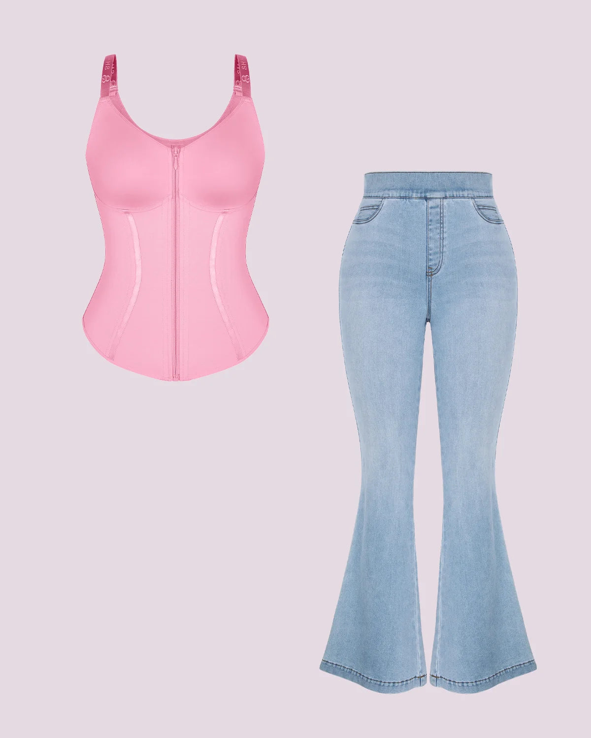 Tummy Control Corset Top + Hip Padded Flare Jeans