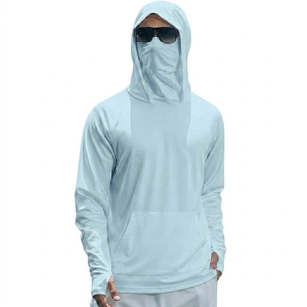 Mens UPF50+ Performance T-Shirt Long Sleeve Summer Hoodie Casual Sun Running Quick Dry Shirts Sunscreen Fishing Ice Silk Tops